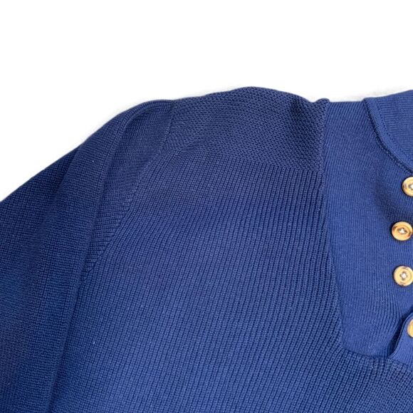 Eddie Bauer Navy Knit Button Henley Sweater Size Med Preppy Dark Academia Retro - Picture 3 of 11